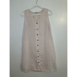 Terzo Millennio Womens Pink 100% Linen Sleeveless Lagenlook Button Dress Small